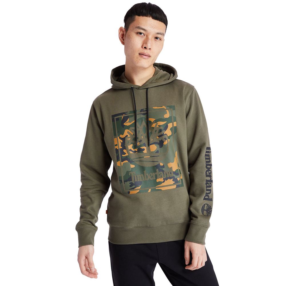 Sudadera Timberland Hombre Camo Tree-Logo Hoodie Verde Oliva - Chile NST-568243